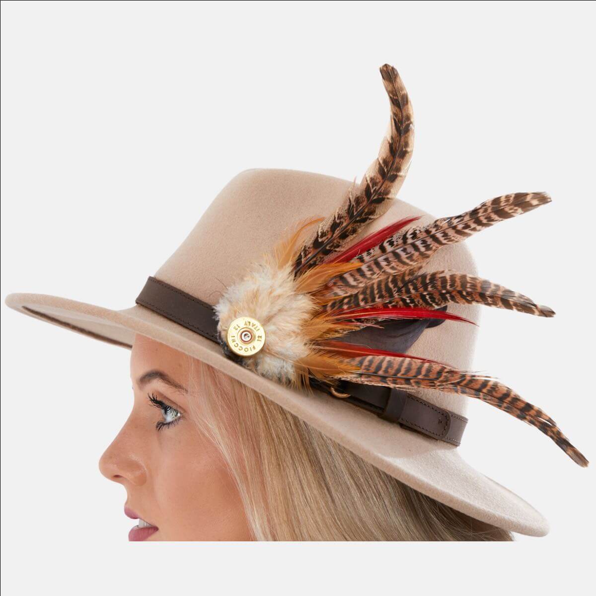 Louisa Beige Fedora Hat with Feathers - Grace and Dotty