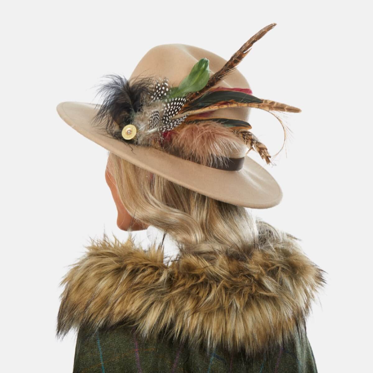 Louisa Beige Fedora Hat with Feathers - Grace and Dotty