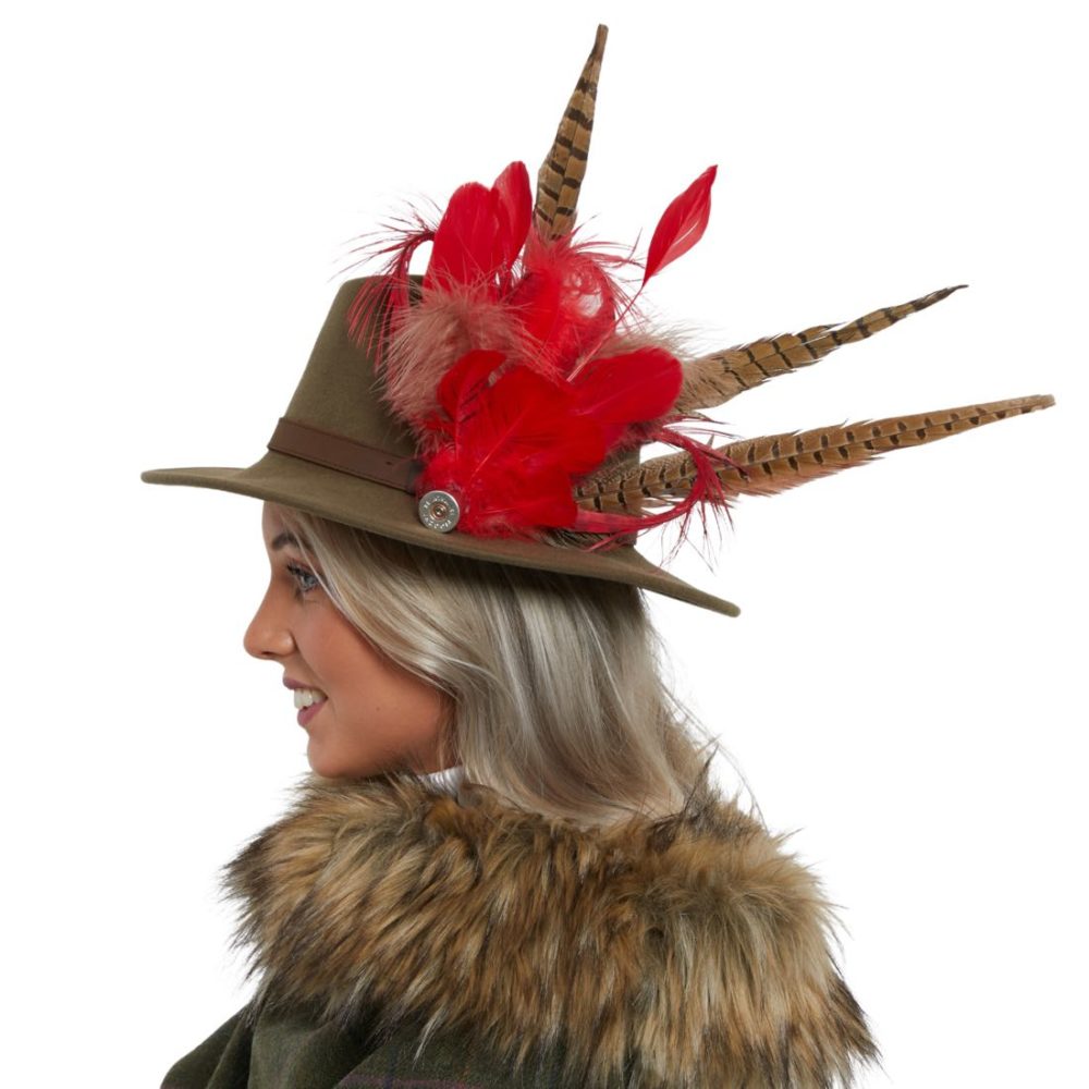 Thea Green Fedora Hat with Feathers - Grace and Dotty